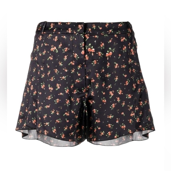 Paco Rabanne- Black Silk Floral Ruffle Mini Shorts - Picture 1 of 9